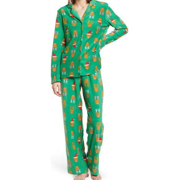 Abound pajama set green reindeer fleece 2 piece X-Large XL - Picture 1 of 8